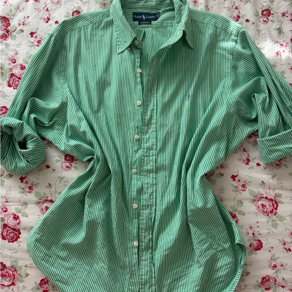 Ralph Lauren Classic Green and White Striped Shirt